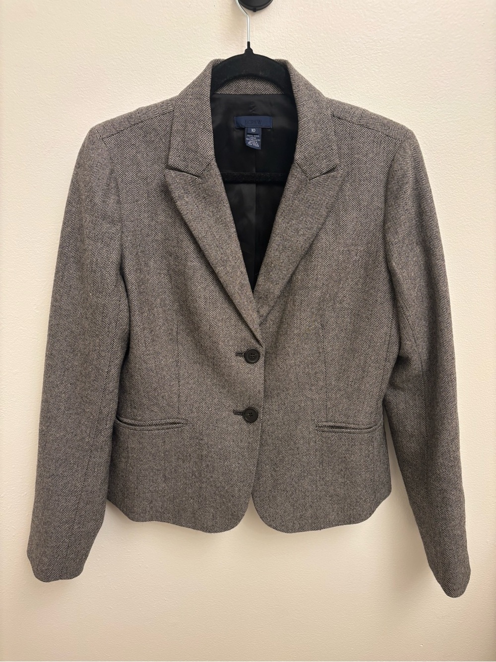 J.Crew 100% Wool Herringbone Women’s Blazer Size 10 2 Button Grey Brown Jacket